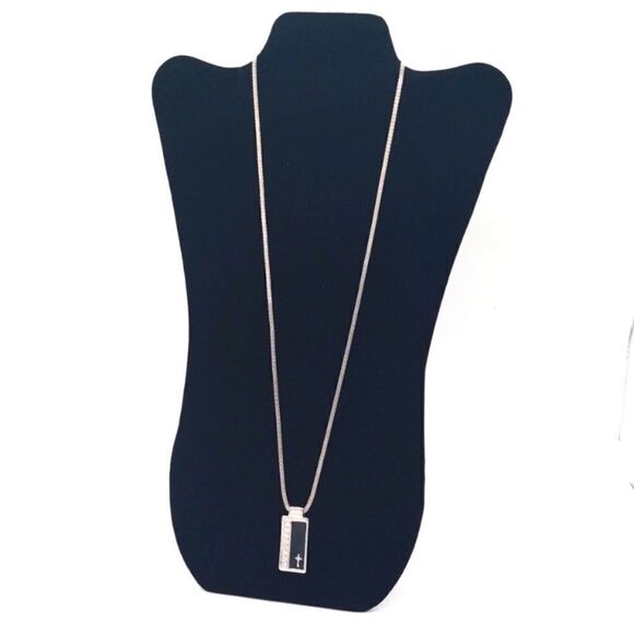 NWT Guess Cross Bling Necklace Color: Black/Silver Dog Tag - Picture 1 of 7